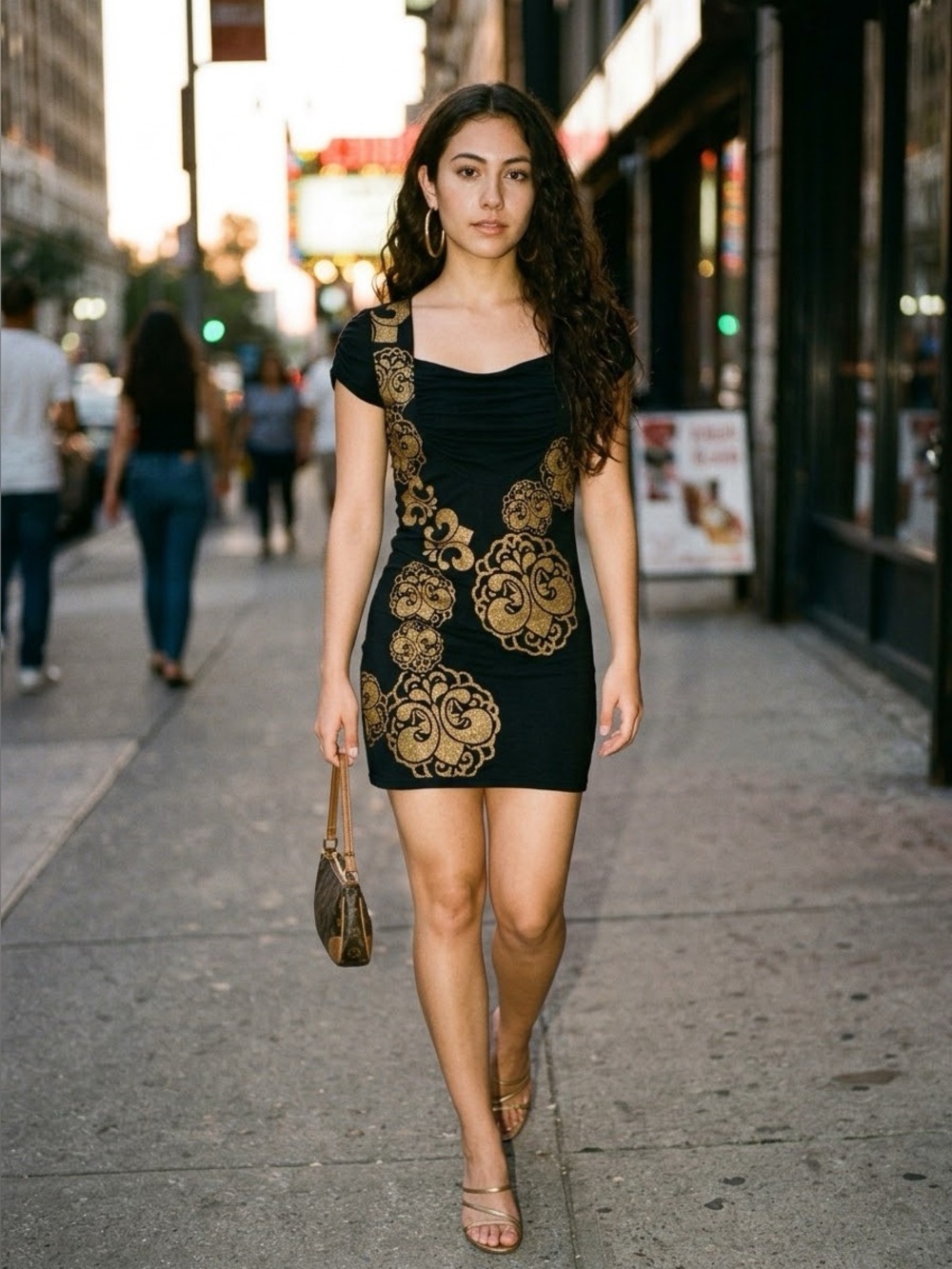 (B4)Deréon of House Y2K vintage 2000,mini dress in black and gold,Sz S/P